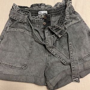 Zara Gray Acid Wash Paper Bag Jean Shorts